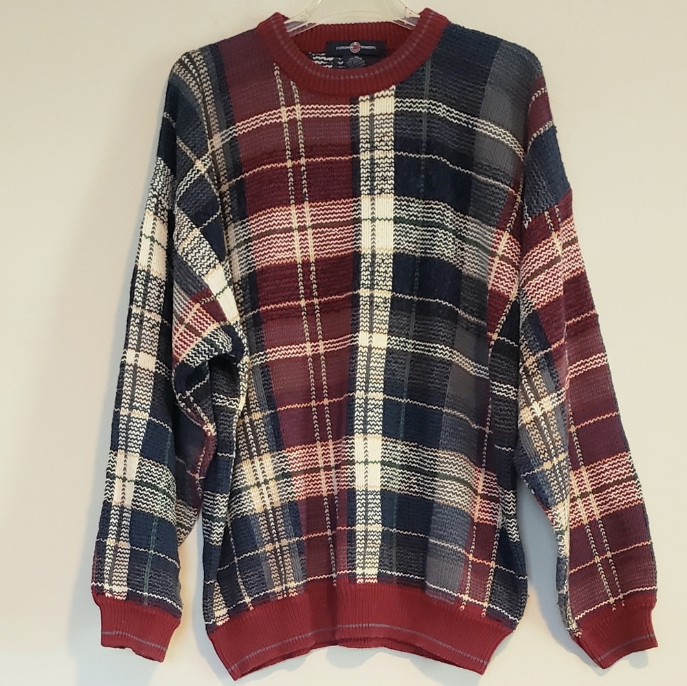 COTTON TRADERS PLAID OVERSIZED CREW NECK SWEATER